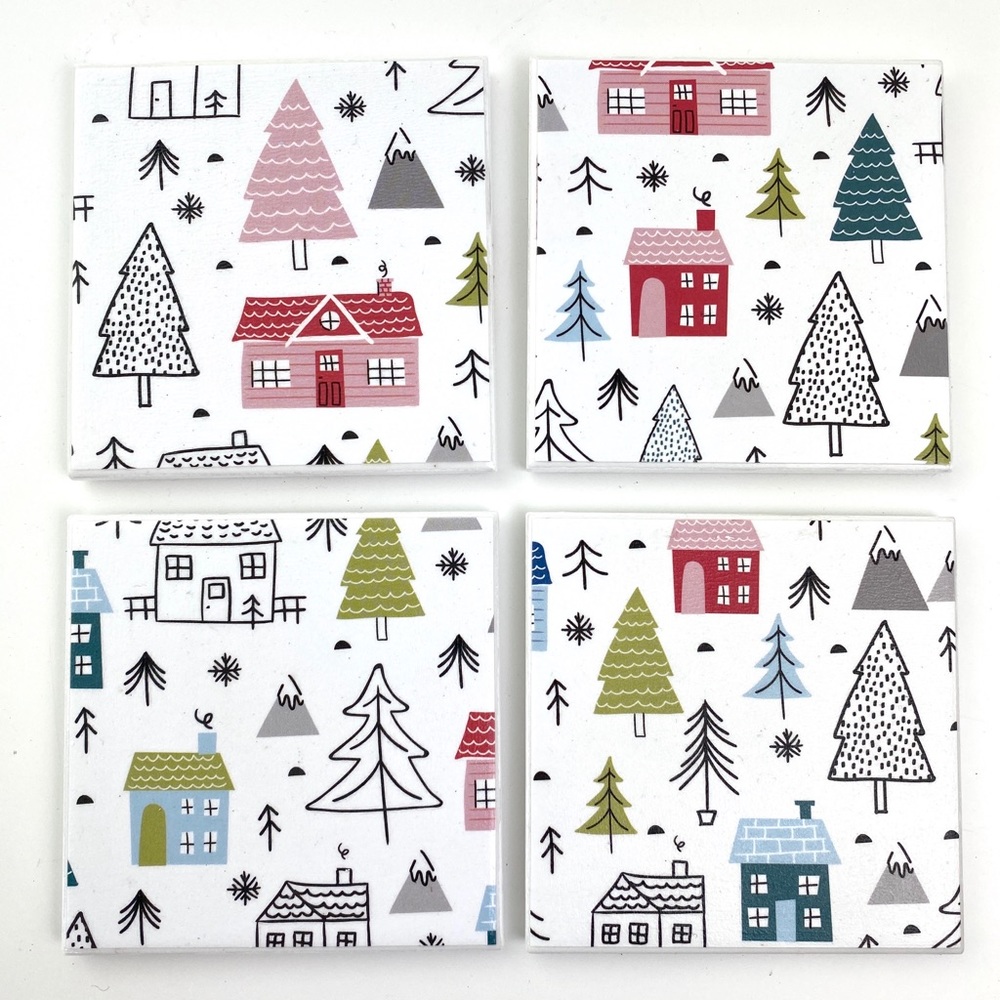 Holiday Christmas Tree Ceramic Drink Coasters